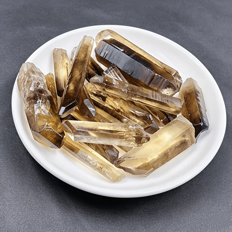 Random Quantity Smokey Quartz Single Point Tea Quartz Polished Chunks, Grid, Meditation Stone, for Home Decoration
