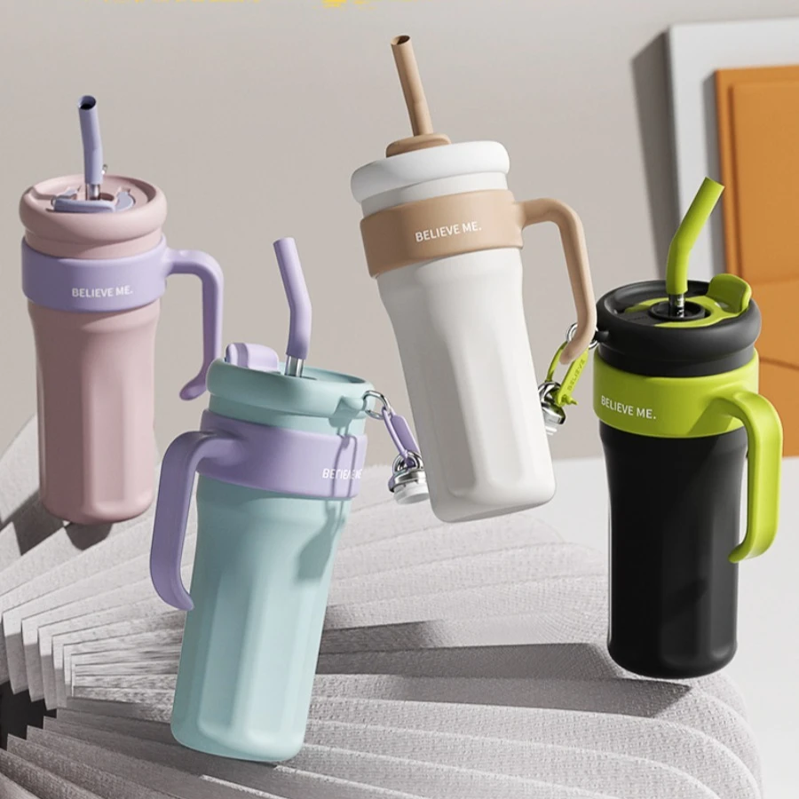 

Girls high-color value portable large-capacity with straw water cup stainless steel insulation cup ice bar coffee keep cold cup