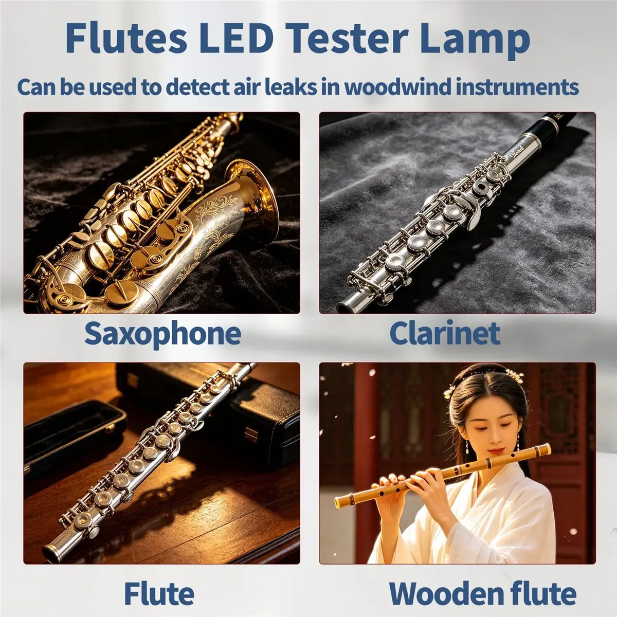 Saleout@ Saxophone LED Leak Light Sax Repair Light with USB Plug and Switch Test Light Multifunction for Wind Instrument Repair