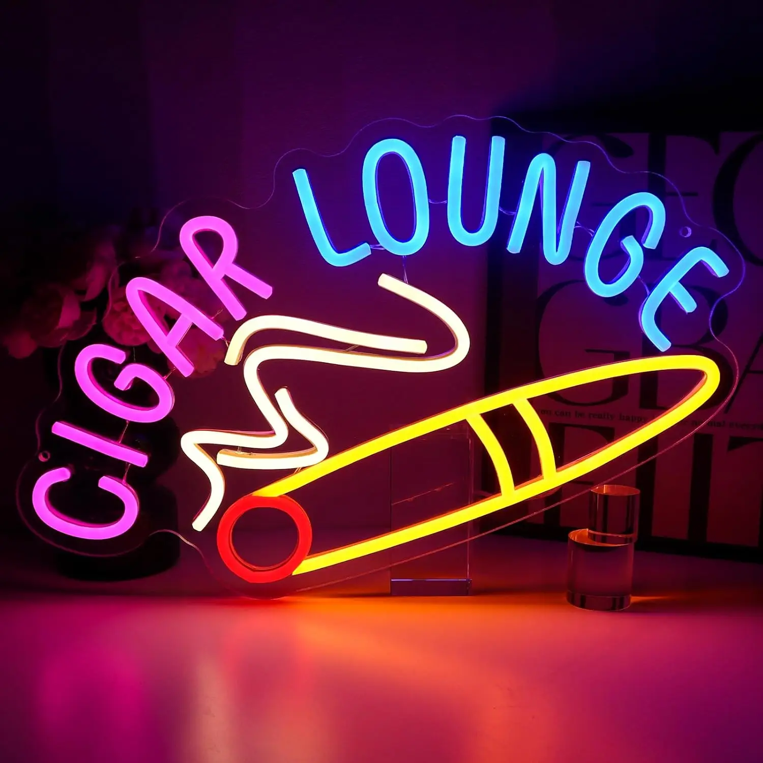 

Dimmable Cigar Lounge Neon Sign for Wall Decor – LED Neon Light for Reception Room Man Cave Smoke Shops Bar Business Pub, Gift