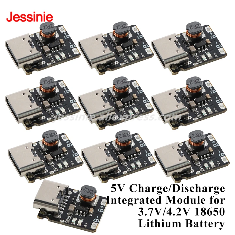 10pcs/1pc 5V Charge Discharge Integrated Module for 3.7V/4.2V 18650 Lithium Battery Charging Boosting Power Supply Board Type-C