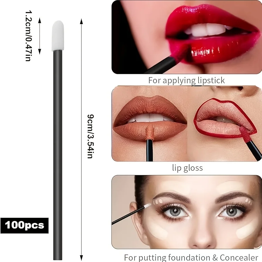 250-teiliges Lippen- und Wimpern-Set - 100 Lippenpinsel, 100 Mikrobürsten, 50 Spoolies mit Etui für Extensions (Salon/Zuhause) – Detail 4