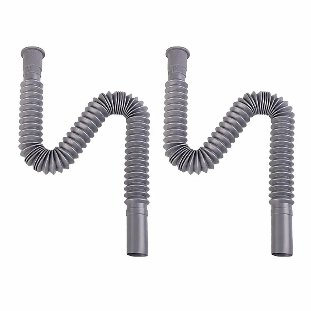 2 Pack Plastic Material Drain Hose Expandable Design Flexible Drain Pipe Deodorant Function Corrugated Tube Sink Pipe