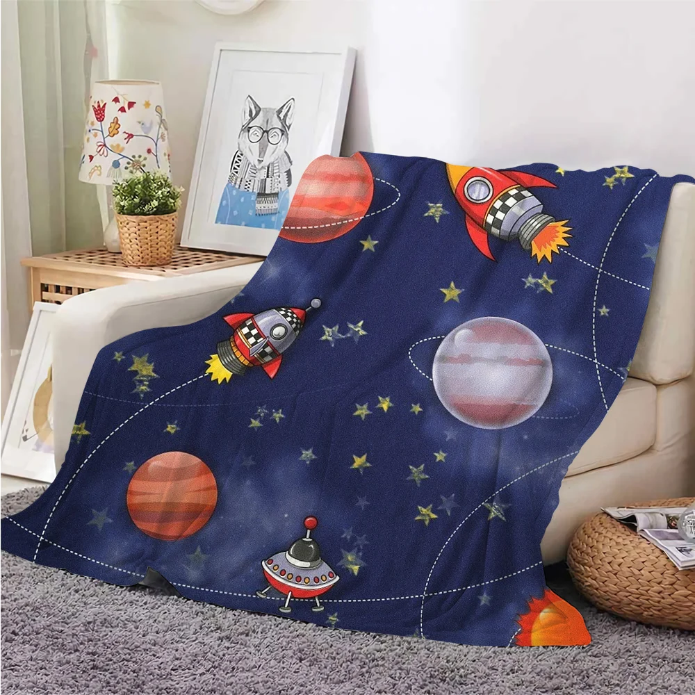 CLOOCL Kids Cartoon Flannel Blanket Stars Rocket 3D Printed Blanket Throws on Sofa Bed Travel Blanket Dropshipping