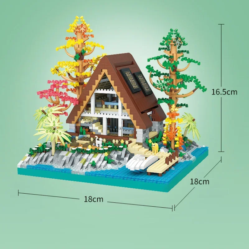2688 قطعة جزيرة بحيرة منزل خشبي اللبنات لتقوم بها بنفسك مايكرو تجميع قوالب بناء لغز الاطفال اللعب ديكو هدايا عيد الميلاد الفتيات