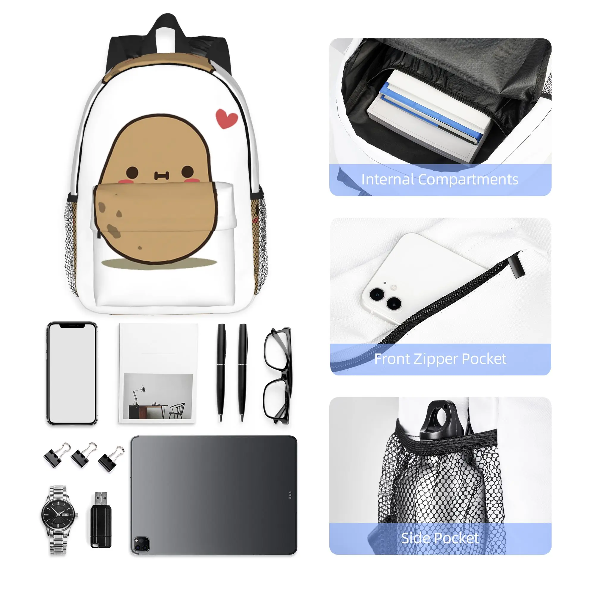 Cute Potato in love  Backpack Hot Sale Daypack Large Capacity Boys Girls BookBag Shoulder Bags for Men Women School Bag
