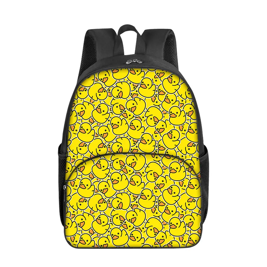Yellow Duck Pattern Round Front Pocket Backpacks for Boy and Girls Best Gifts 2D Flat Cartoon School Backpack for Children Bag