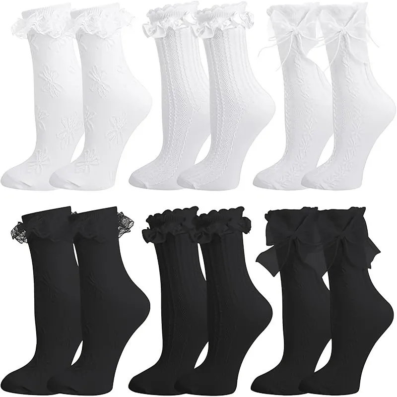 1 Pairs Lace Ruffle Crew Socks for Women  Cute Princess Ankle Dress Lace Socks for Women Girls