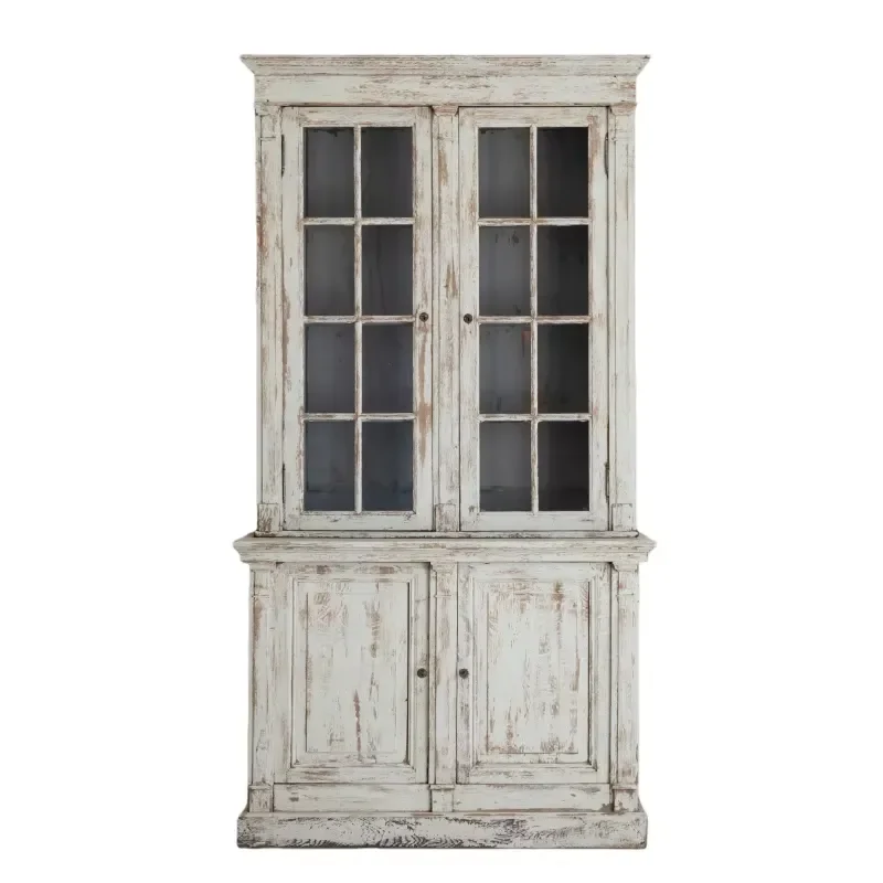Modern Solid Wood Glass Adjustable Height Freestanding Bookcase with Stainless Steel Wine Cabinet for Living Room