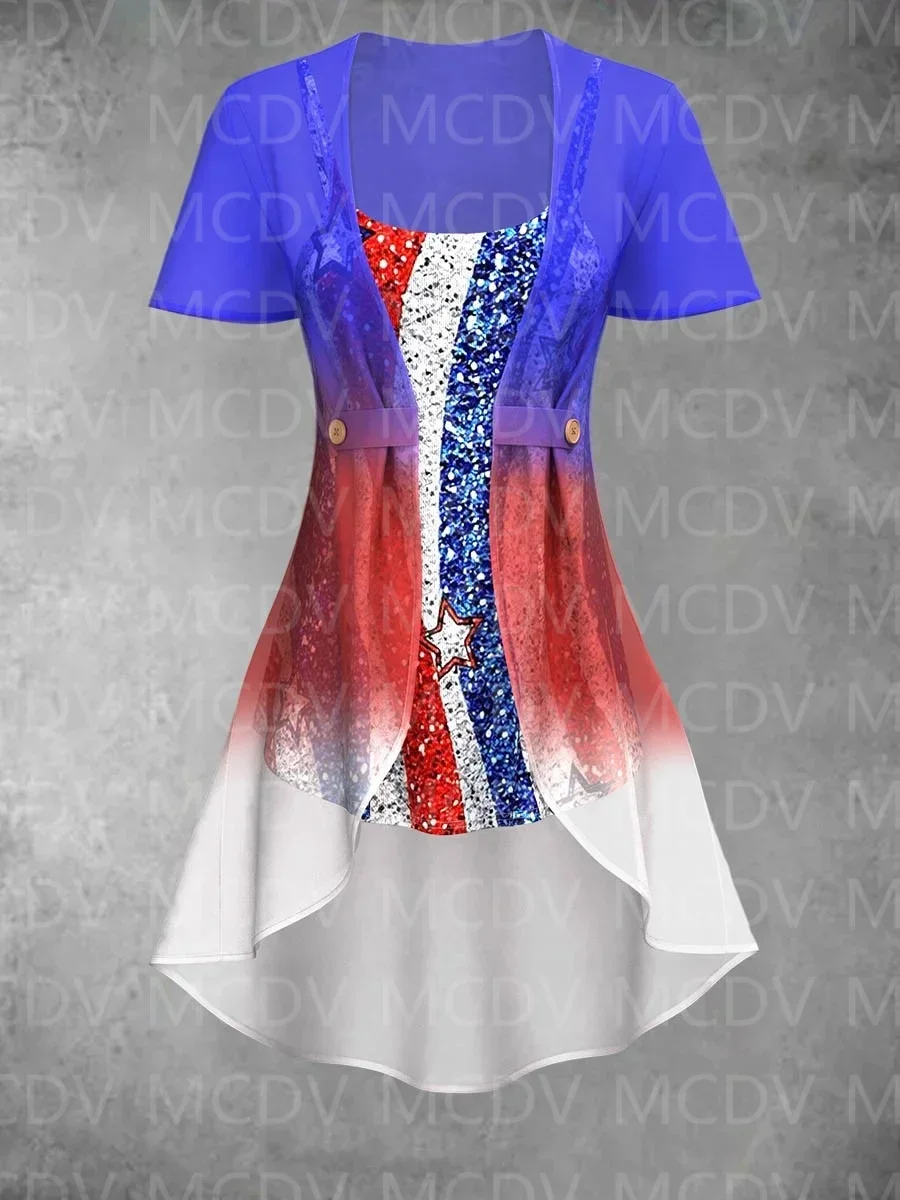 

Women's Patriotic Independence Day Print Sheer Two-Piece Top 3D All Over Printed Women For Girl Tee Tops shirts