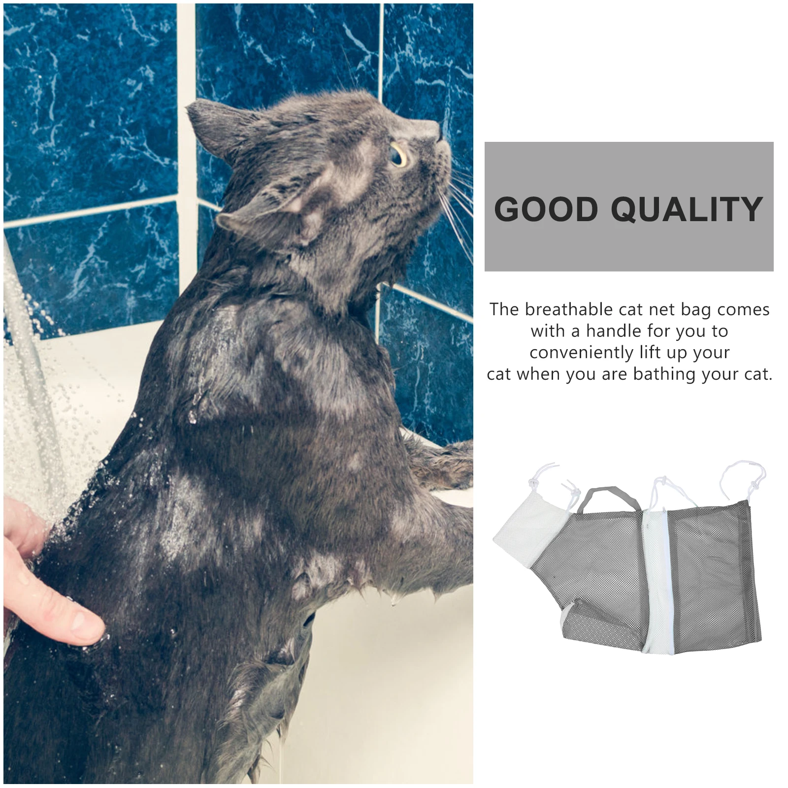 

Adjustable Cat Shower Bag Bathing Net H for Nails Teeth Ears Cleaning Pet Exam Calm Portable Polyester Mesh Bag Cat Grooming