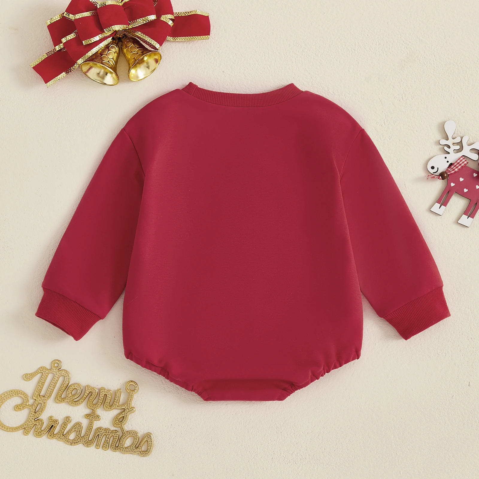 Cute Baby Christmas Romper Long Sleeve Crew Neck Santa Embroidery Bodysuit Newborn Baby Xmas Playsuit Clothes