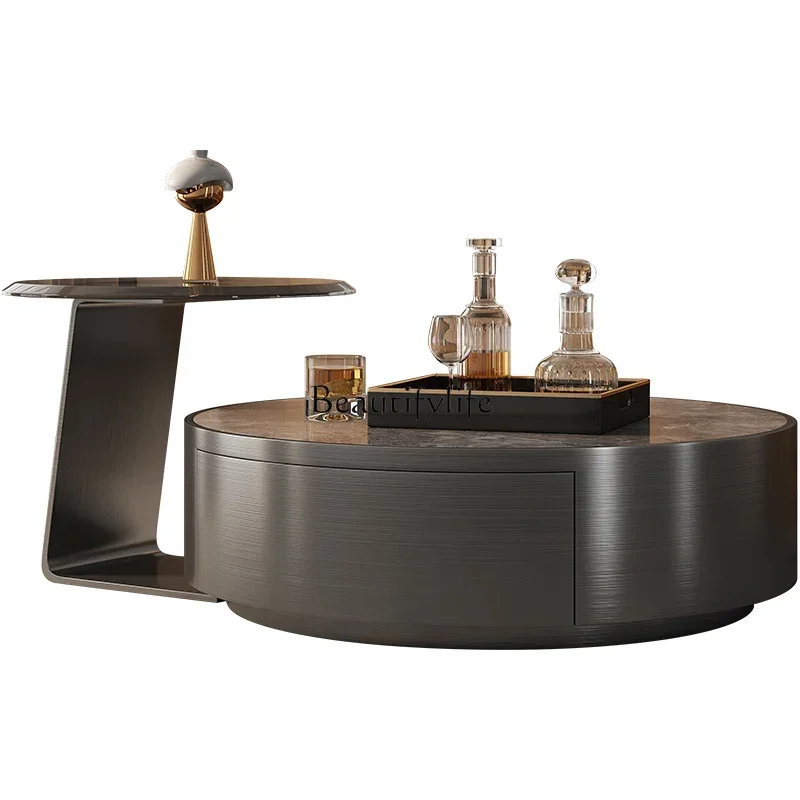 

FG17Rock slab coffee table light luxury modern simple household Italian small apartment designer round edge table