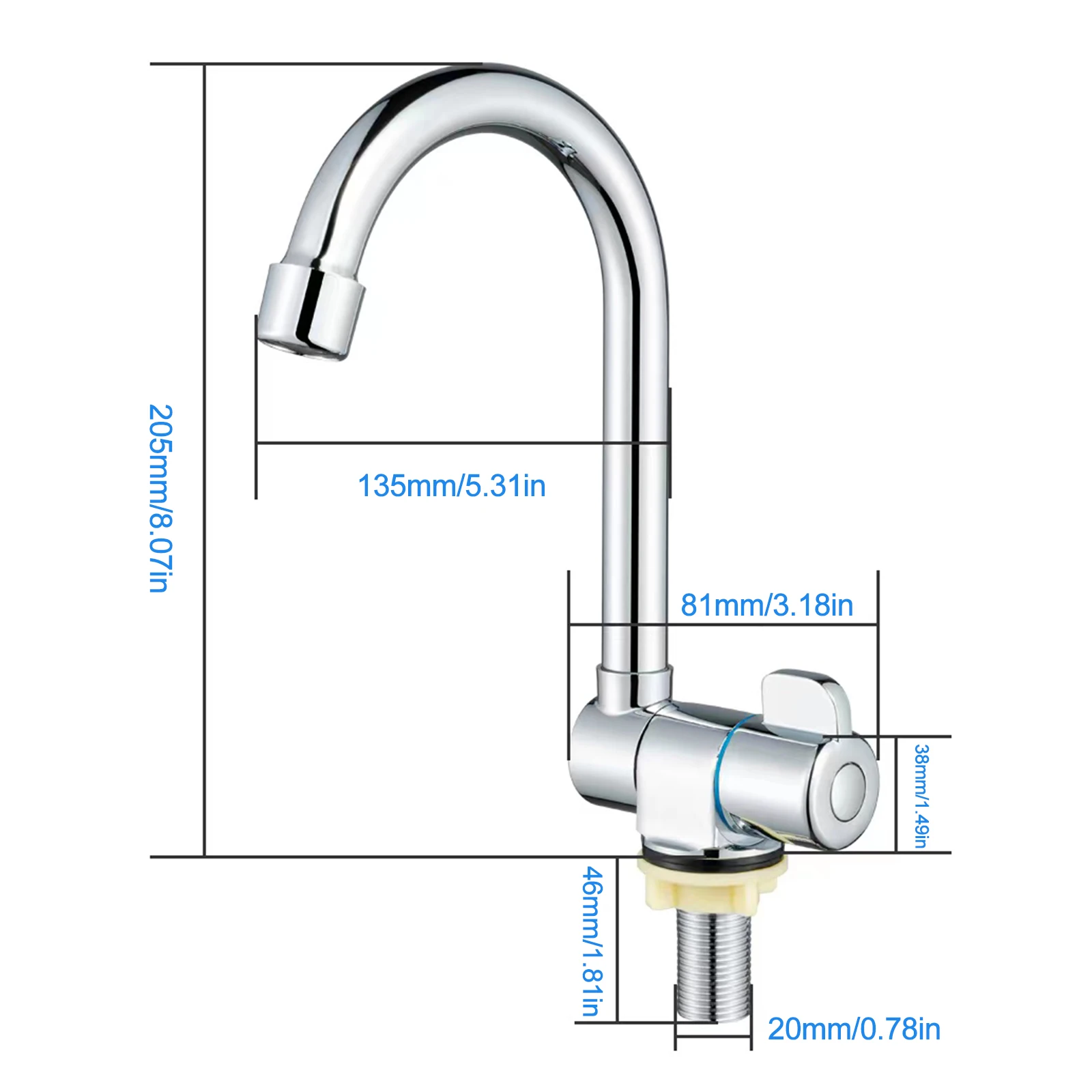 Folding Kitchen Faucets Chrome Plated Brass 360 Degrees Rotation Folding for Inside Window G1/2 Thread Single Handle Cold Water