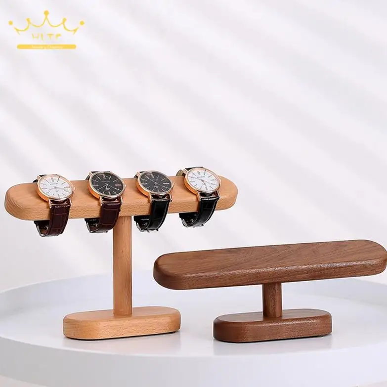 High-End Wooden T-Bar Bracelet Watch Holder Stand Display Organizer for Bangle Storage Hair Band Display for Jewelry Accessories
