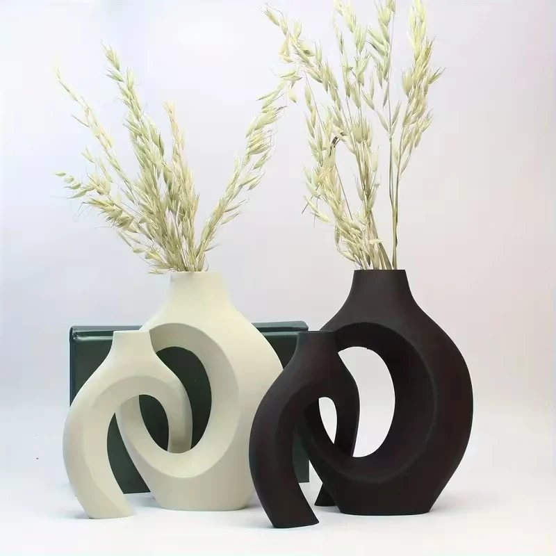 Hohle Nordische Moderne Vasen-Set (2 Stück) für Moderne Wohnraumdekoration, Kunststoff-Keramik-Imitat Hohle Blumenvasen für Wohnzimmer
