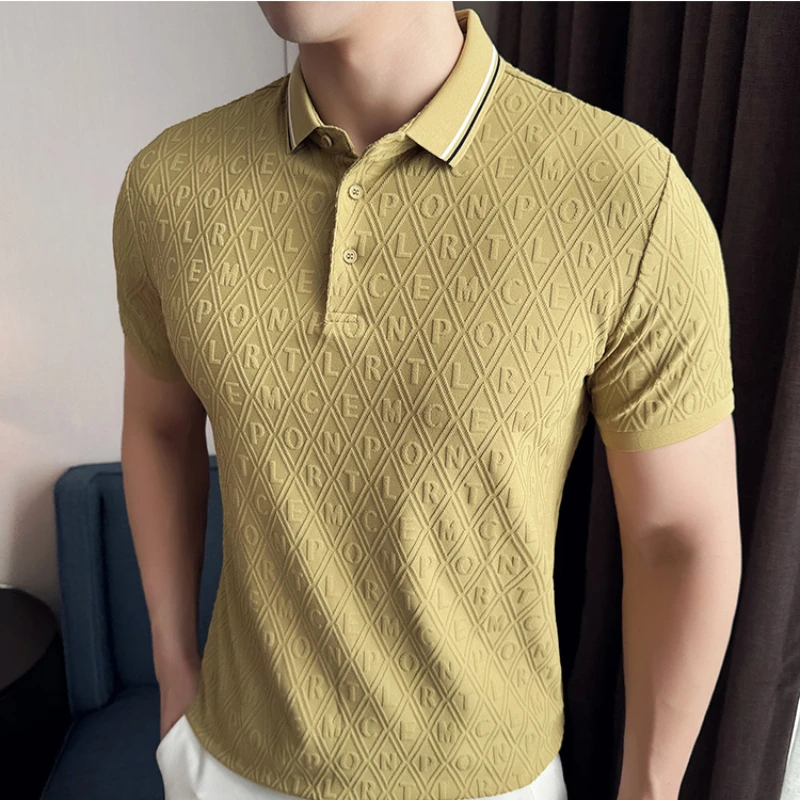 Brand Clothing Men\'s Summer High Quality Knitted Polo Shirts Man Slim Fit Fashion Short Sleeve Polo Shirts Man Tees 3XL-M