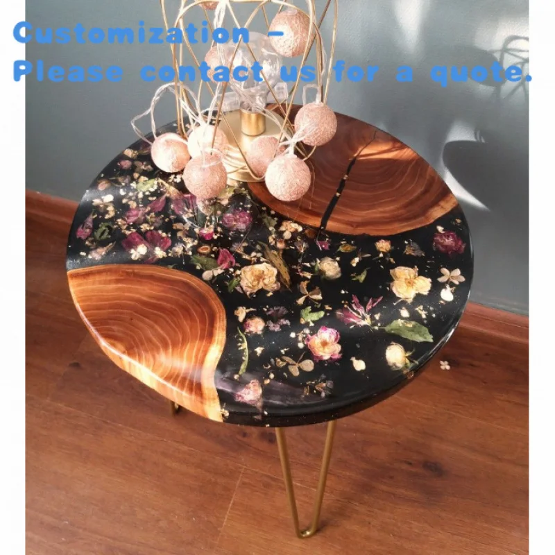 

на заказ. Элегантный индивидуальный современный дизайн ручной работы из дерева и смолы с цветком круглый стол журнальный столик