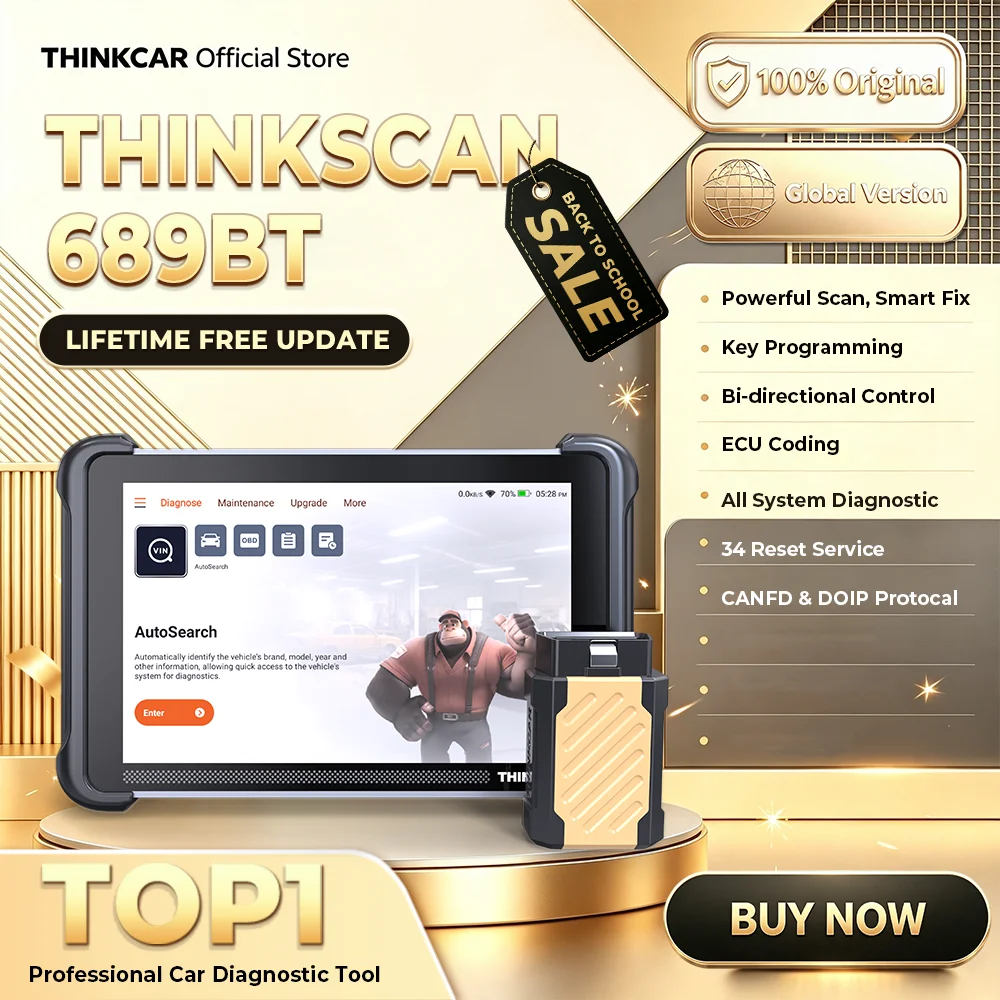 THINKCAR THINKSCAN 689BT Car Diagnostic Tool CANFD DOIP Bi-directional ECU Coding Life Free 34 Resets Full Systems Obd2 Scanner
