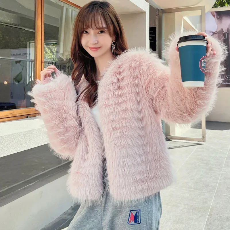 Imitation Finnish Fox Stripe Fur Imitation Fur Toka Coat Korean Edition Solid Color Women's Short Coat Factory Direct Sales