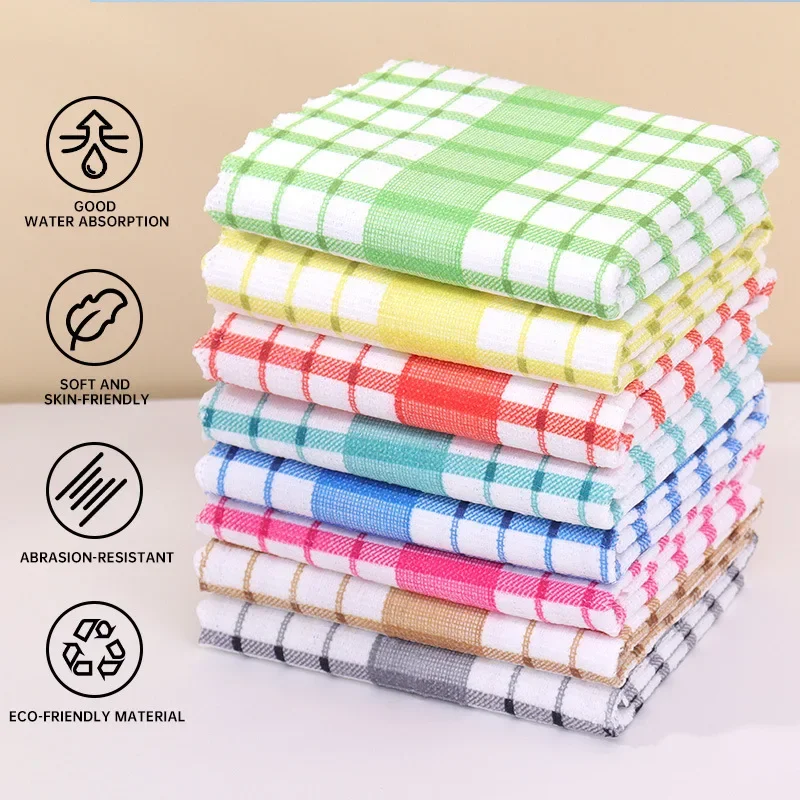6/12pcs Modern Printed Checkered Dish Towels Scouring Pads Clean Kitchen Towel Super Soft with Strong Absorbency Kitchen Towels