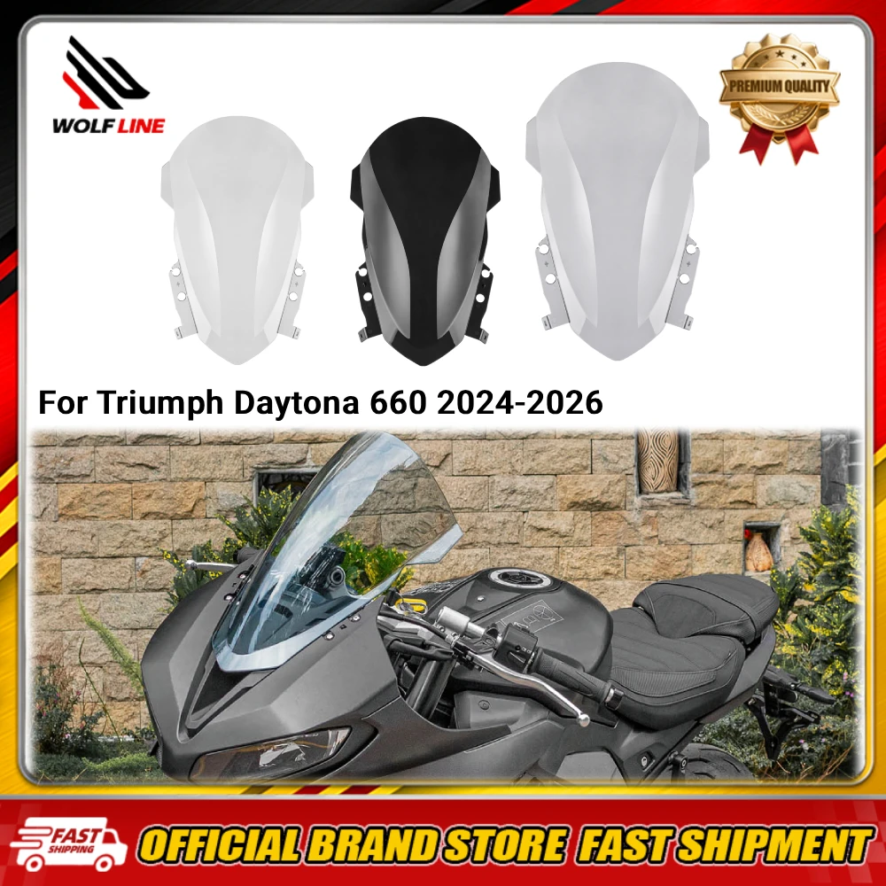 WOLFLINE Windshield Windscreen for Triumph Daytona 660 2024-2026 Wind Deflectors for Daily City Commuting & Countryside Rides
