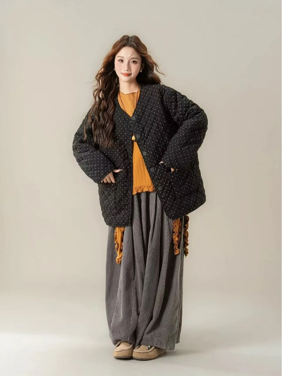 

Korean Sle Light Weight Cotton Jaet Polka Dot Quilted Baseball Coat Women's Faionable Winter Outerwear