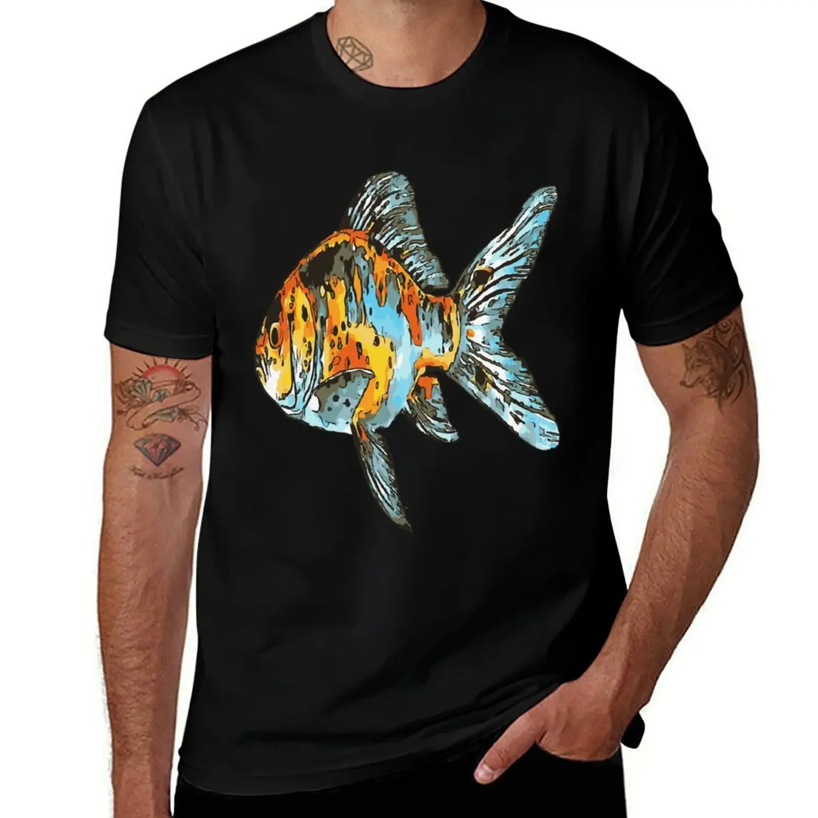 Blue and Orange Shubunkin Goldfish Isolated T-Shirt street wear sweat tops men clothes