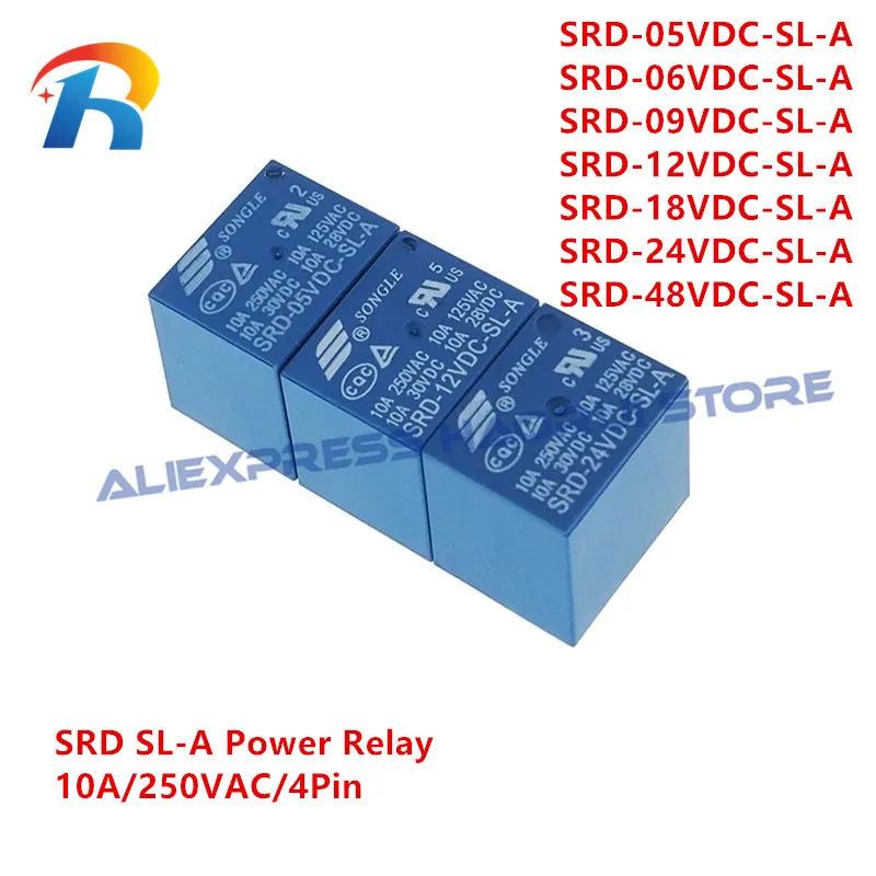 5 Stuks Vermogensrelais SRD 05V 06V 09V 12V 18V 24V 48VDC SL EEN SRD-5VDC-SL-A SRD-12VDC-SL-A SRD-24VDC-SL-A 10A 250VAC SRD 4Pin Relais