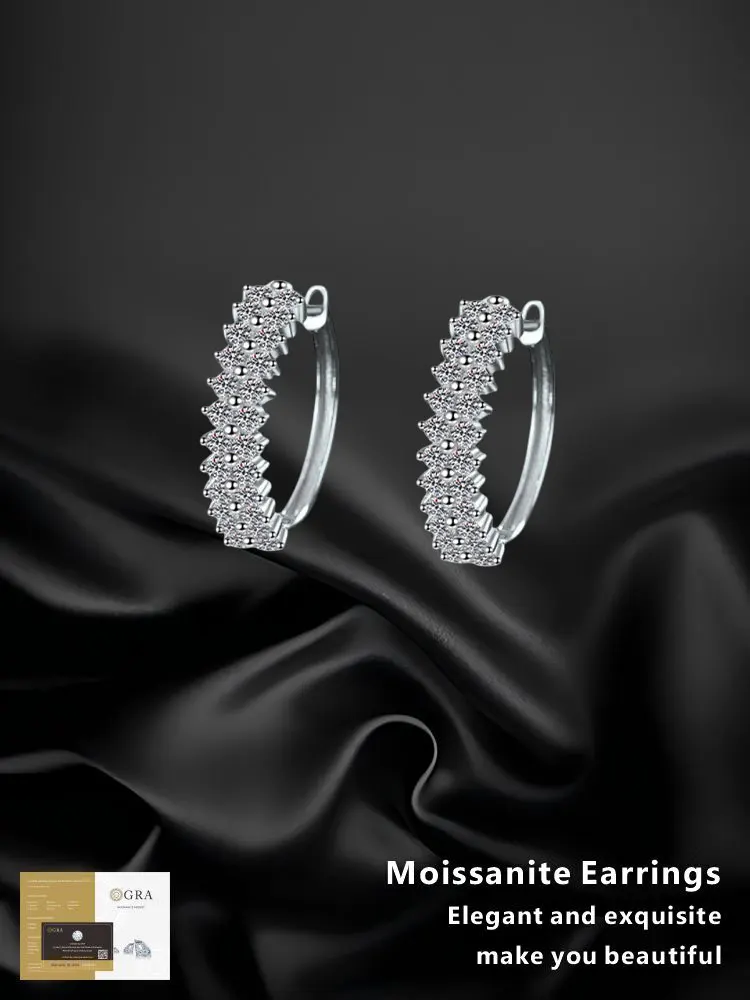 

Moissanite Earrings 925 Sterling Silver Round Simple Inlaid Is Suitable for Daily Wear Wedding Fine Jewelry Valentine Gifts