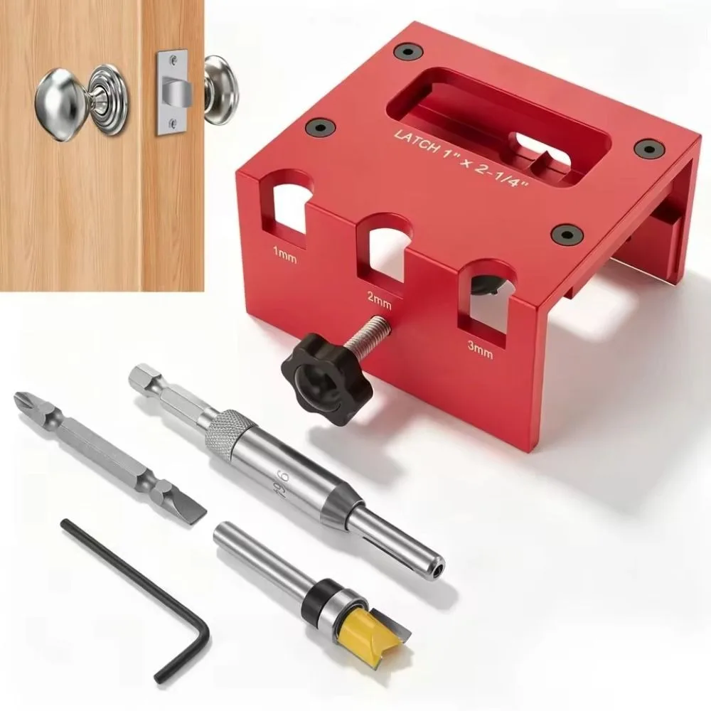 Aluminum Alloy Door Hinge Template Jig Kit Adjustable Mortise Guide Red/Blue/Black Mortising Locator Jig Durable Positioning