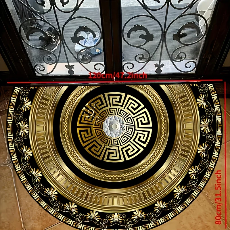 VIKAMA European Vintage Back Pattern Half Round Carpet Entrance Gate Water Absorbent Non Slip Floor Mat Home Decoration