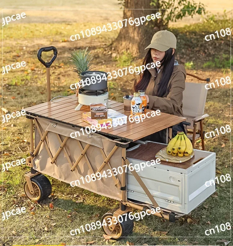 Camper Camping Cart Outdoor Folding Cart Picnic Stall Trailer Children Can Lie Down and Gather Camp Car