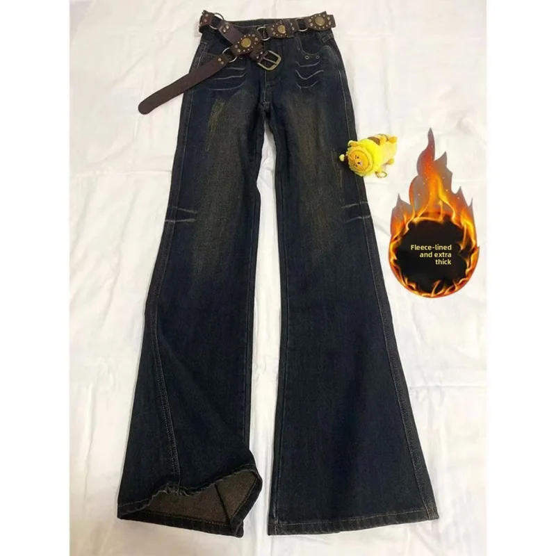 

Женские расклешенные джинсы American High Street с низкой талией, новинка зимы 2025 года, узкие и высокие длинные брюки