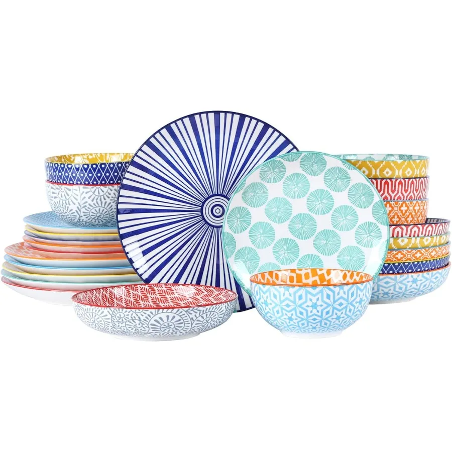 

Наборы керамической посуды на 6 24-х предметных тарелок и мисок. Набор посуды, устойчивых к сколам и трещинам. Посудомоечная машина и микроволновая печь.