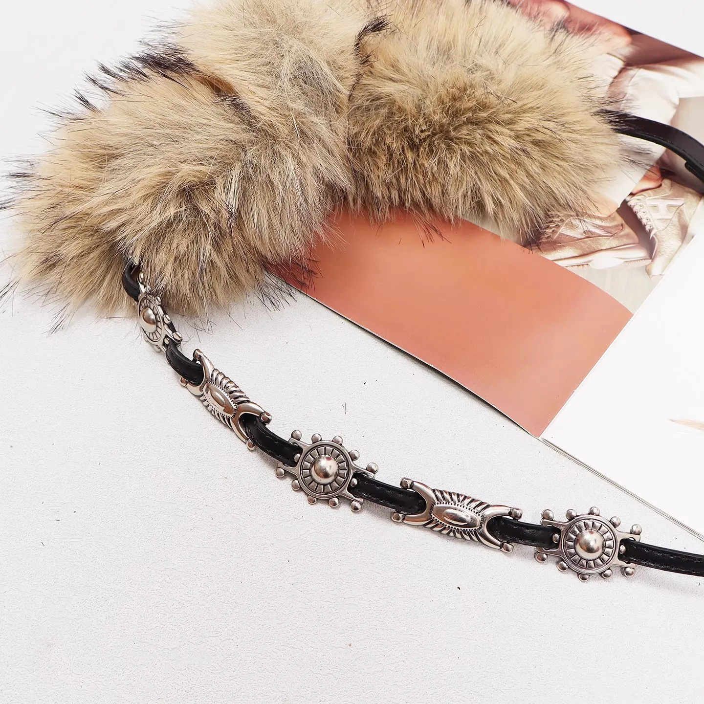 フェイクファー PU レザーベルト女性のヴィンテージカマーバンド女性ドレスコルセットウエストバンドベルト装飾ナローベルト R3023