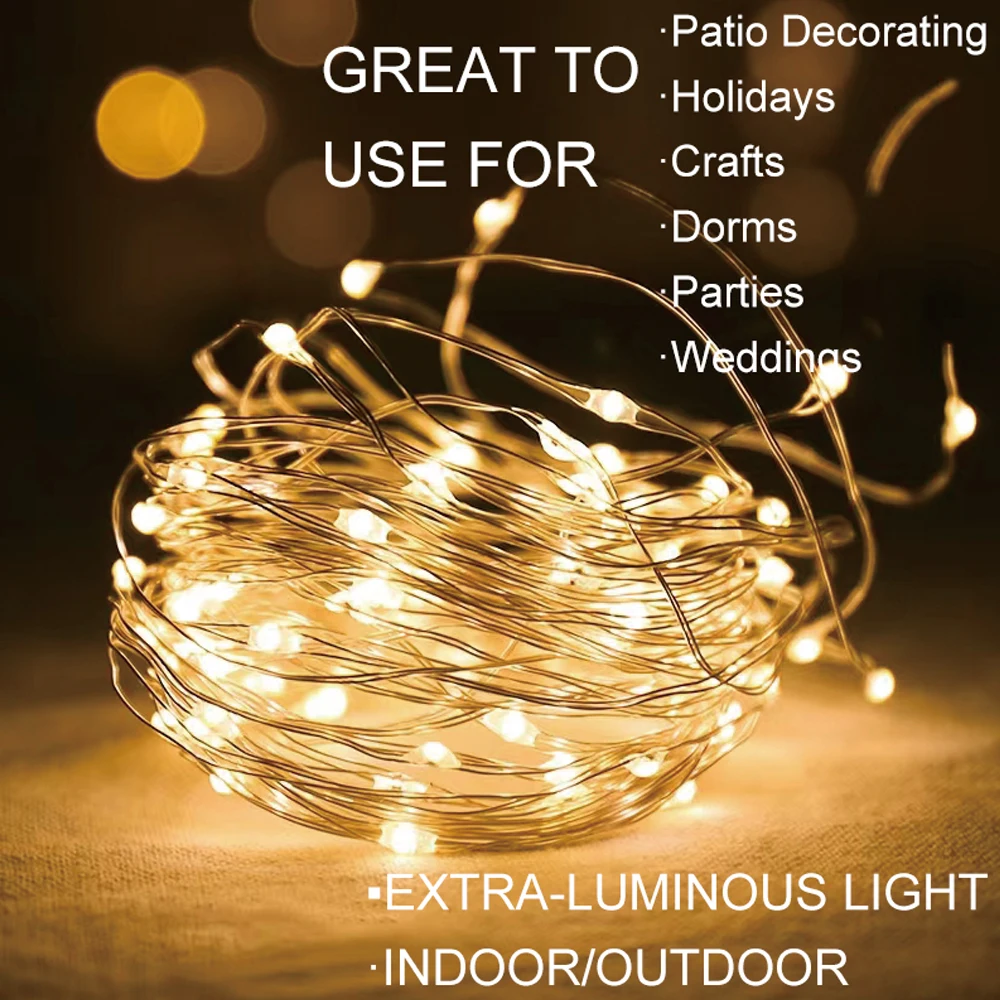 Guirxiété lumineuse LED en fil de cuivre étanche, lumières dégradées, guirlandes USB, batterie 62, Noël, bar, mariage, bricolage, décor de vacances, 10 pièces