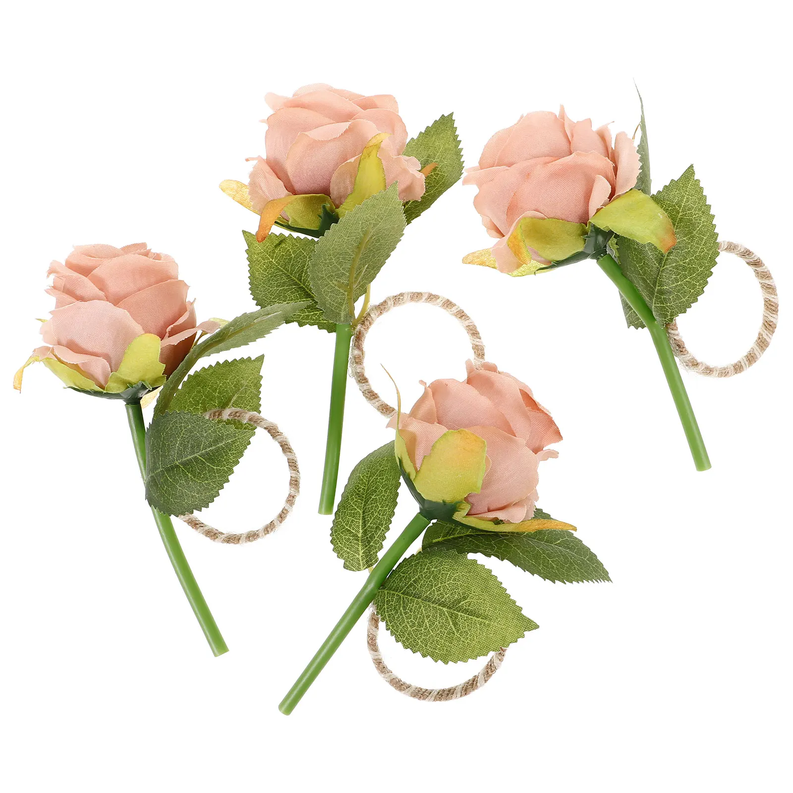 

4pcs Pink Rose Simulated Leaves Napkin Buckles Realistic Serviette Rings for Dining Table Decor Hotel Reusable Chic Tablecloth