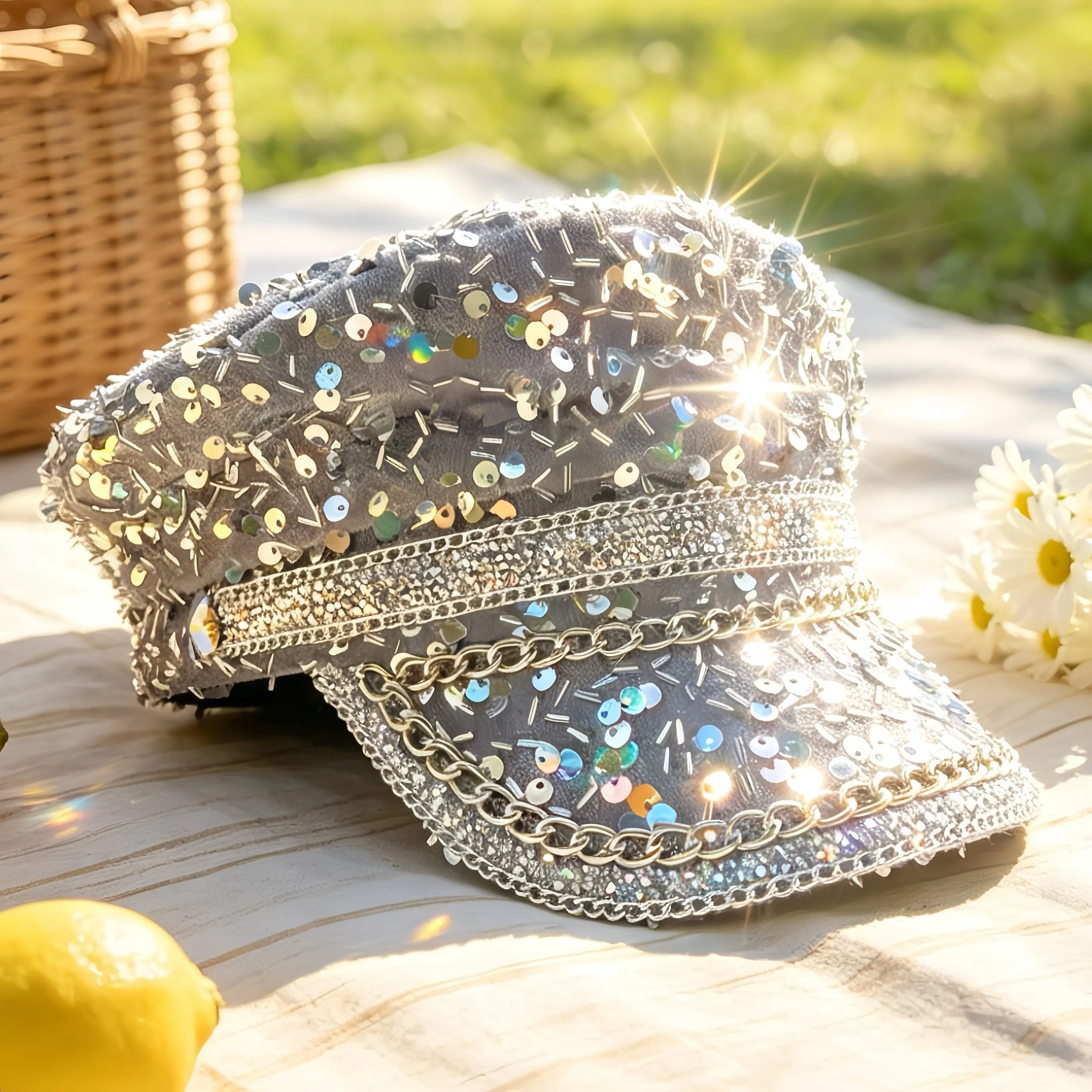HongLuan Steampunk Captain Hat Rhinestone for Burning Man Festival Woman, Vintage Military Accessories & Military Cap Man