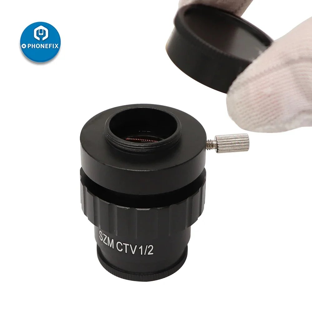 Universal SZM CTV 1/2 1/3 1X C-Mount Lens Adapter Industrial Trinocular Stereo Microscope Replacement Parts for Phone Repair