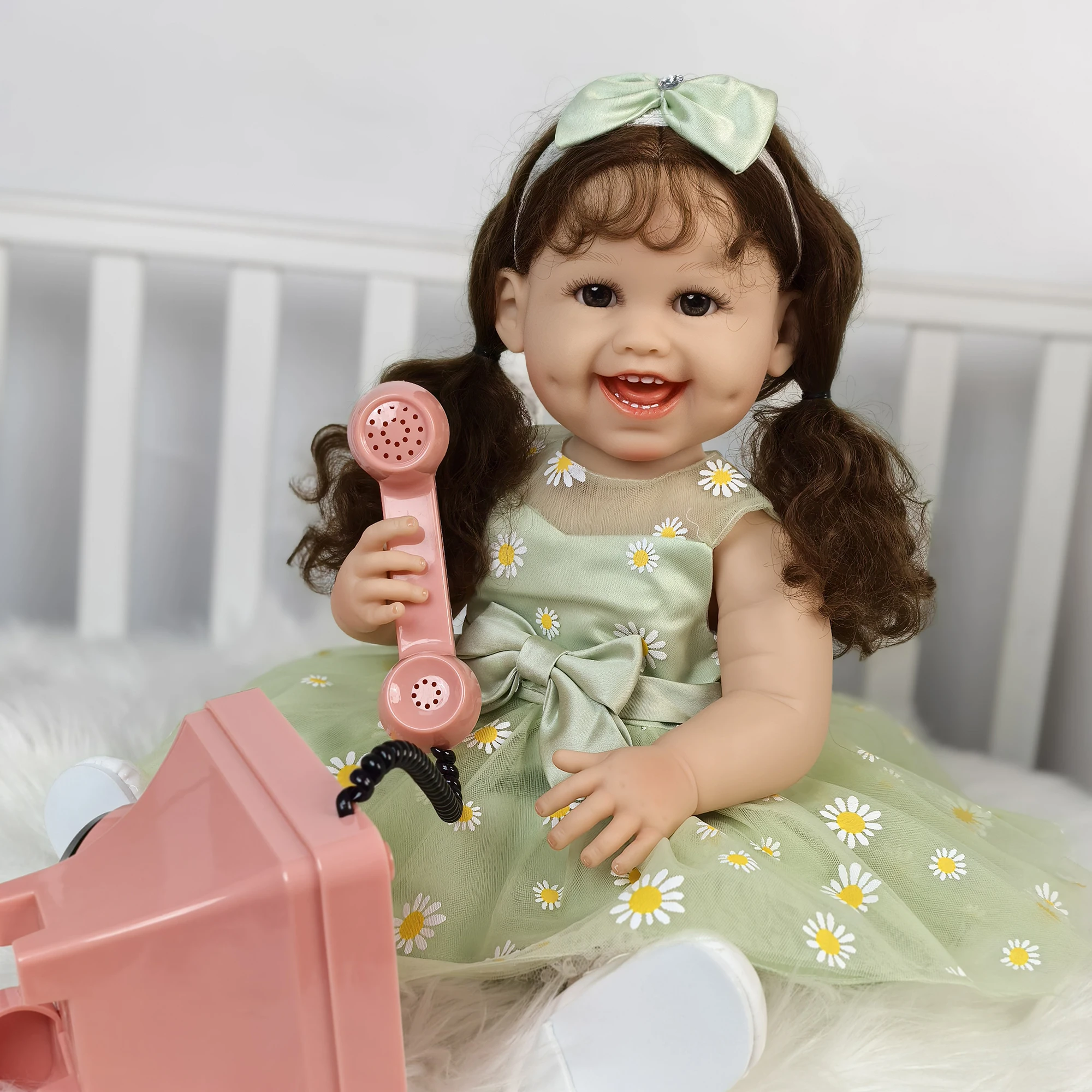 Alive Smiling 55 cm Reborn Baby Girl Doll Full Silicone Vinyl Toy Realistic Princess Bebe Reborn Dolls Easter Christmas Gifts