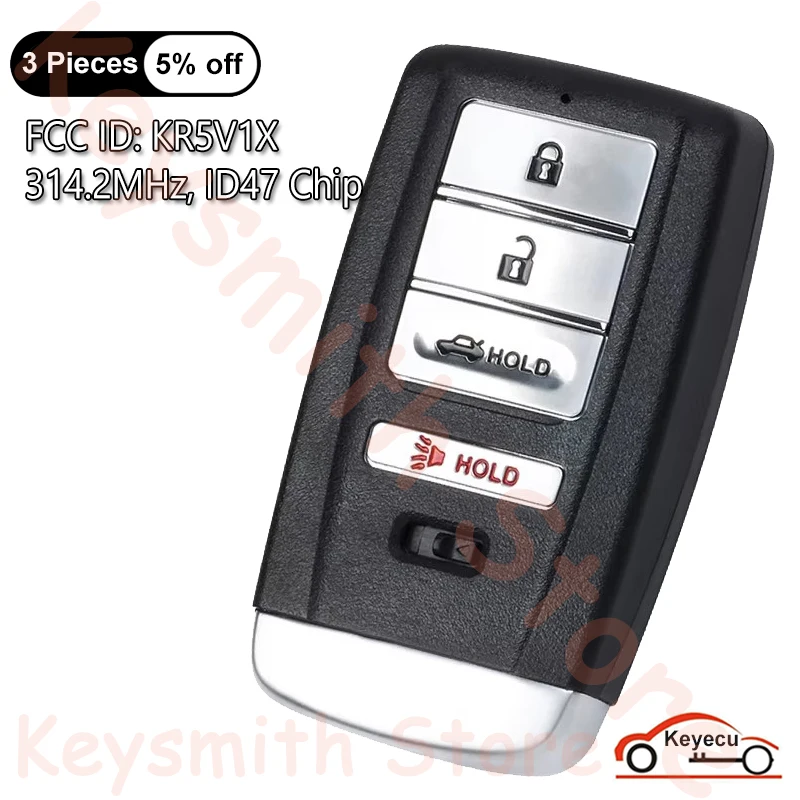 

KEYECU 4 Buttons 314MHz ID47 Chip for Acura ILX TLX RLX 2015-2019 Auto Smart Remote Key Fob KR5V1X A2C32522800 A2C32522900