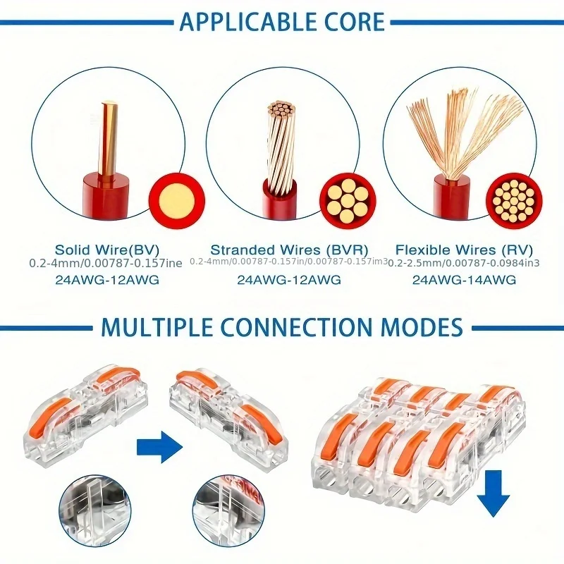Compact Lever Wire Connector - 28-12 AWG Single Wire Splicing Connector in Transparent Orange, Ideal for Easy Connections