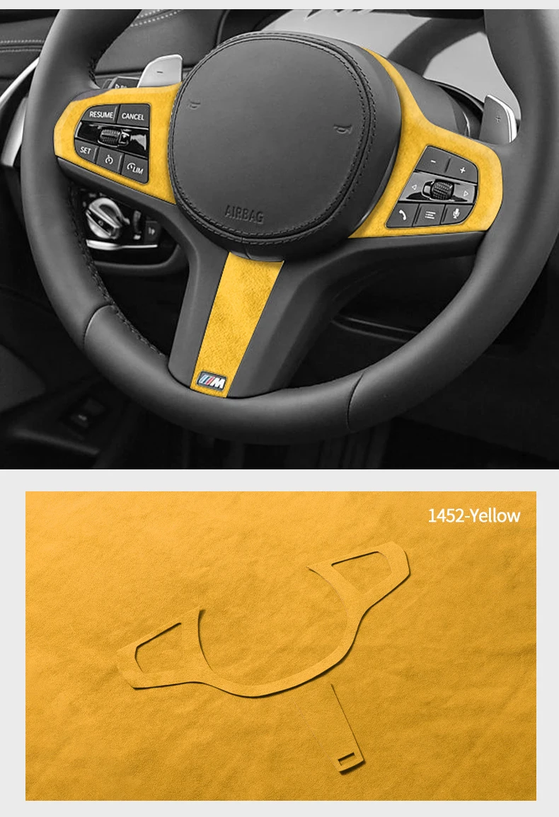 Hergestellt aus Alcantara für die neue BMW-Serie, passend für G-Chassis, Auto-Lenkradverkleidung, Styling-Aufkleber, 2-teiliges Auto-Innenzubehör – Detail 10