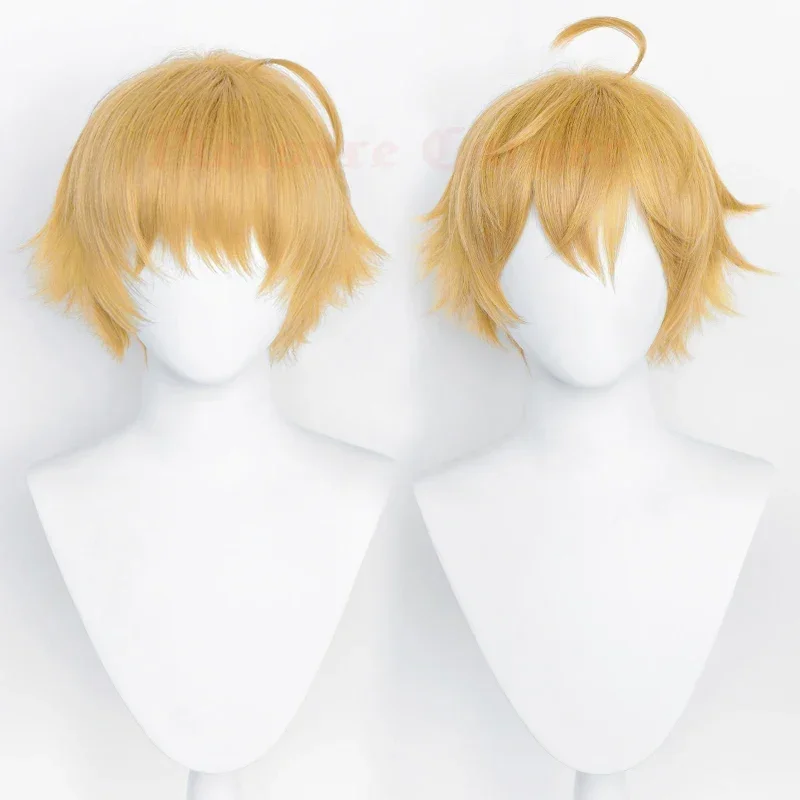 Genshin Impact Thoma Cosplay Wig Increased Volume Three-Dimensional Fluffy Design With Horn Yellow Wigs For Coser CMM221