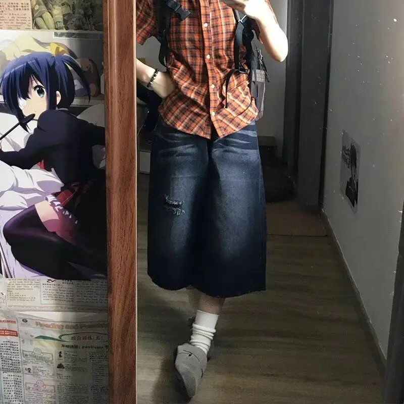 

Summer New American Sle Men's orts Loose Fit Five Inches Thin Design Casual Spor High Waist Denim Pants Wide Leg Pants