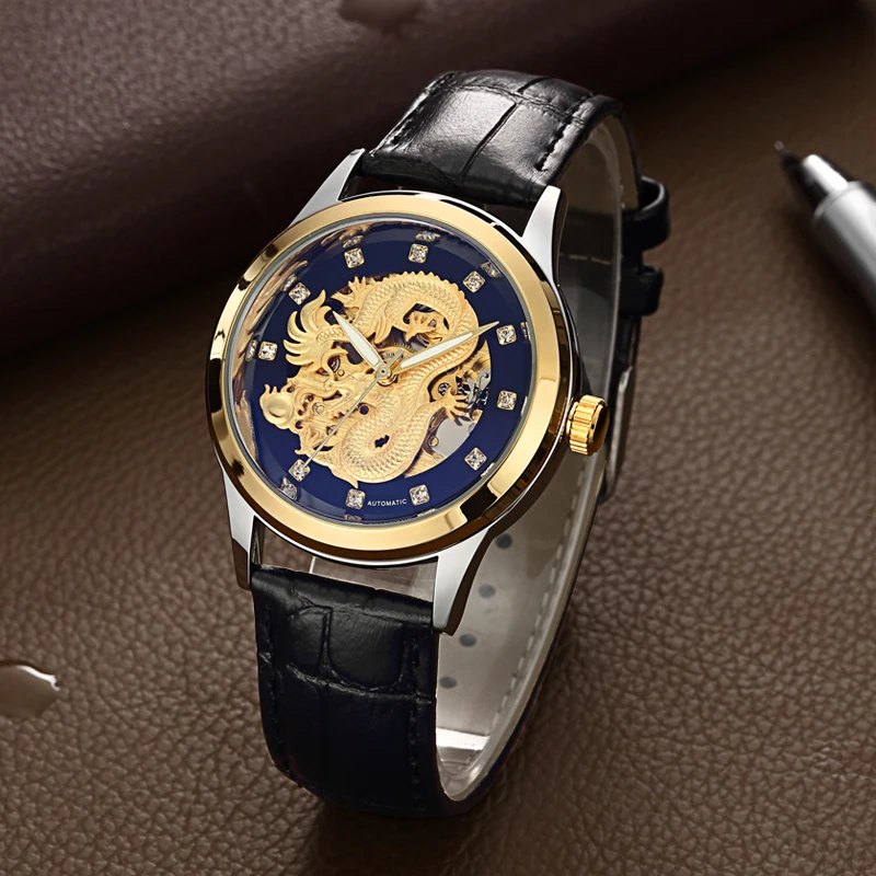 WLISTH Brand Golden Dragon Watch Fully Automatic Mechanical Business Waterproof Watch Men\'s Edition