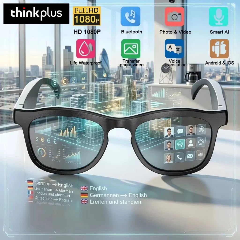 Lenovo thinkplus Smart AI Glasses 800W Camera HD Photo Video Voice Call Translation Waterproof Bluetooth AI Motorcycle Glasses