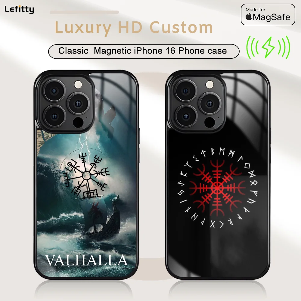 

V-Viking Vegvisir Phone Case For iPhone 16 15 14 13 12 11 Pro Max Plus Mini Magnetic Magsafe Wireless Charging Cover