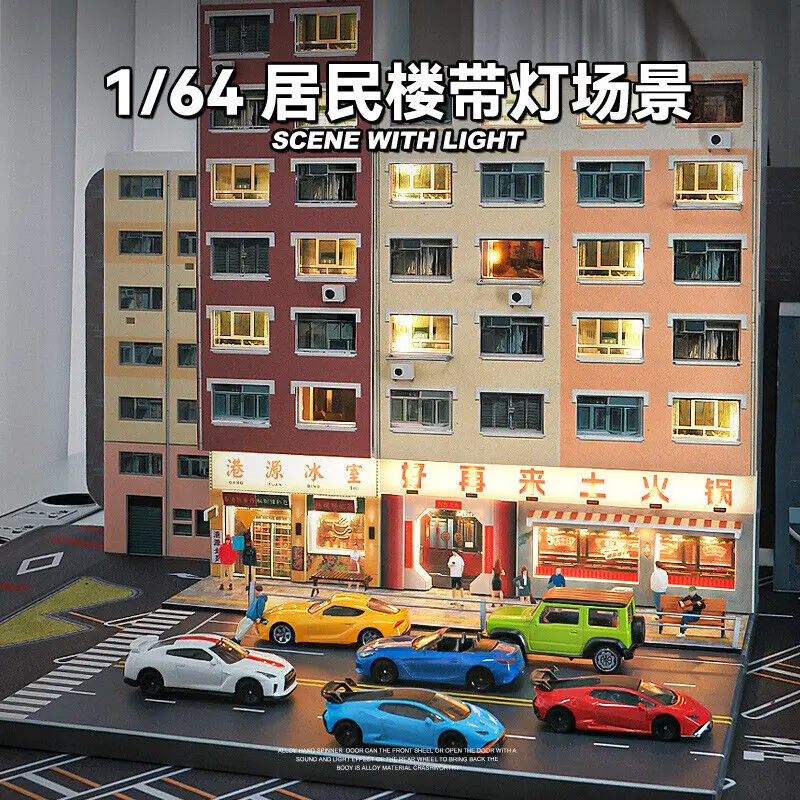 1/64 Diorama Car Garage Model LED Lighting City Street View Building Display Scene Model Collection Gift